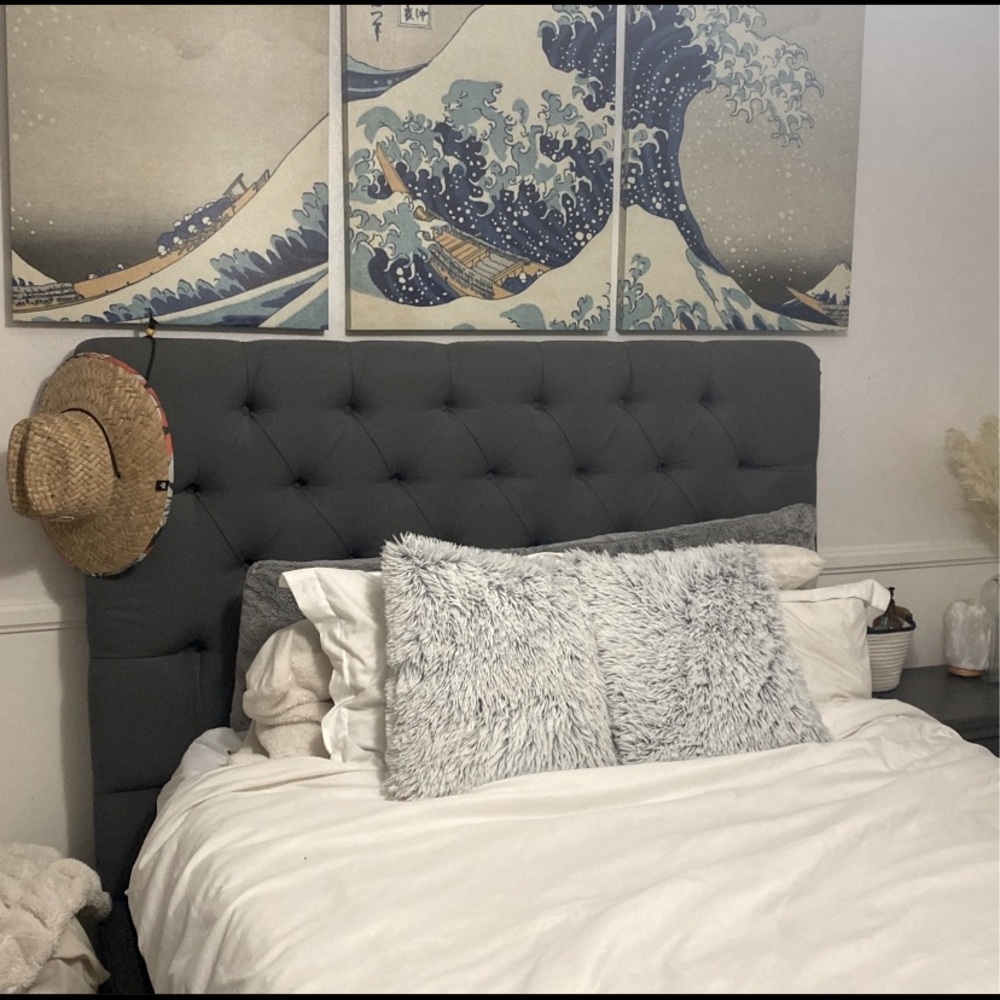 hello, this is a gently used gray bed frame.